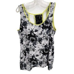 Maurices Women Tank Top Size 1X Gray Black Floral Lace Back Cutout Sleeveless